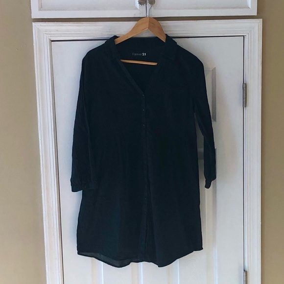 🔴 Forever 21 Black Linen Button-Up 🖤LBD🖤 - Picture 2 of 2